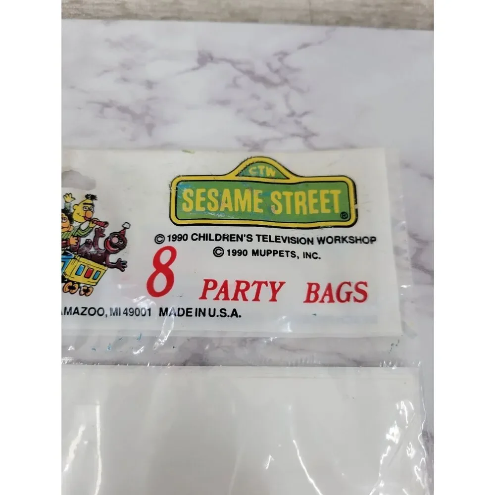 Sesame Street Happy Birthday Party Favor Treat Bags - White Vintage 90s